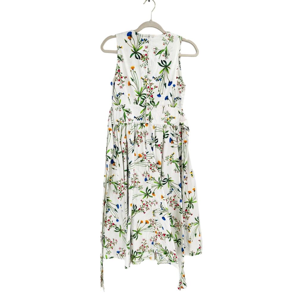 Marissa Webb White Floral Print Tie Waist V-Neck Sleeveless Midi Dress Size 4 - Picture 4 of 5